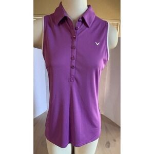 Callaway Womens Opti-Dri Sleeveless Golf Polo Shirt Purple Size S Keyhole Back